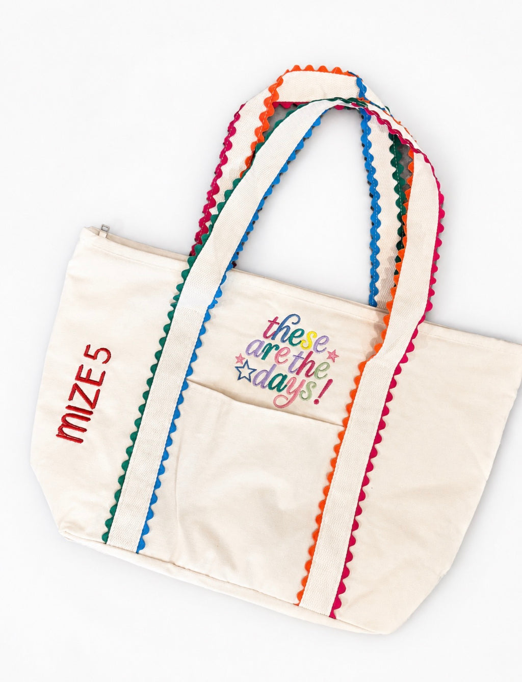 Large Canvas Tote Bag with Colored Scalloped Handles Beach